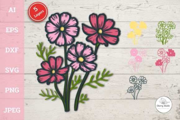 3D Layered Cosmos Flowers: A Design Asset
