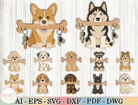 Adorable Dog Key Holder SVG Bundle for Laser Cutting