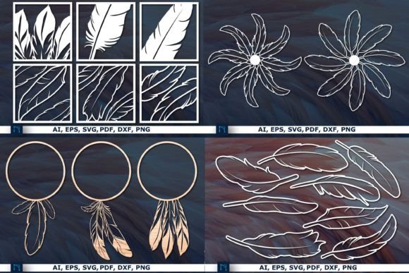 Artisan Laser Cut Feathers Decor SVG Bundle