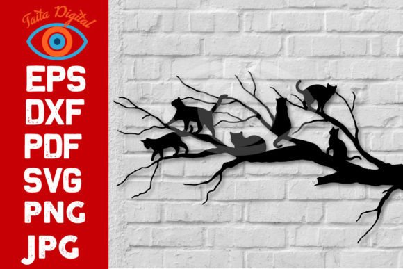Cat on Tree Wall Art: A Creative Vector Design for Modern Decor