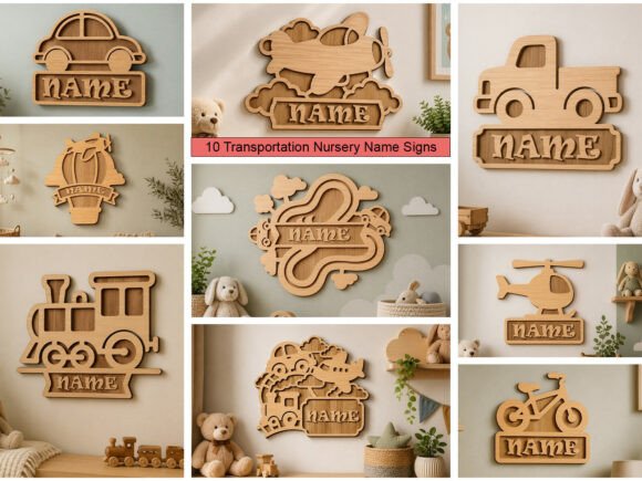 Charming Laser Cut Vehicle Nursery Name Signs for Little Adventurers