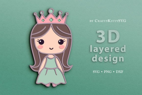 Cute Princess 3D Layered SVG Cut File