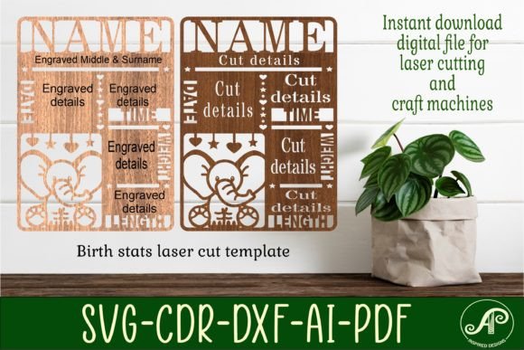 Elephant Baby Stats, Birth Plaque SVG