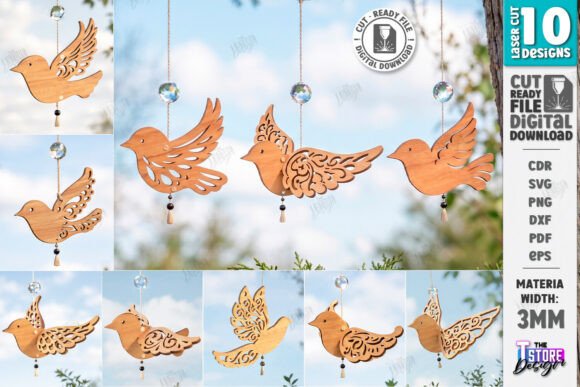 Flying Bird Ornaments Laser Cut Bundle for Creative Projects