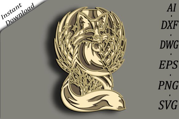 Fox Multilayer SVG: 3D Mandala Design for Laser Cutting