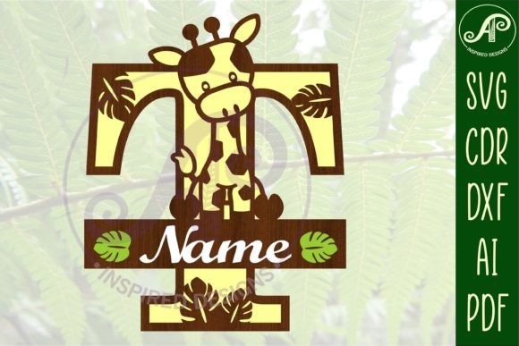 Giraffe Capital T Letter Monogram SVG for Laser Cut Projects