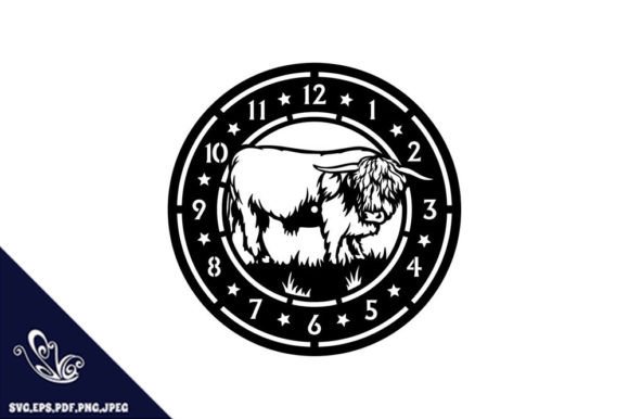 Highland Cow Clock Cutting Template for Your Creative Projects
