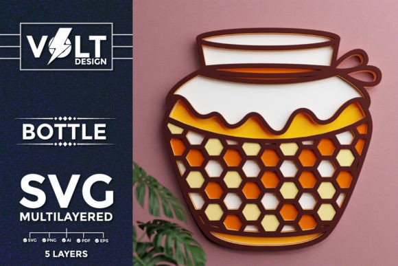 Honey Bottle Hexagon Multilayered SVG: A Unique Design Asset
