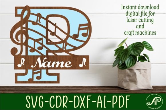 Music Monogram Letter P SVG Cut File for Laser Projects