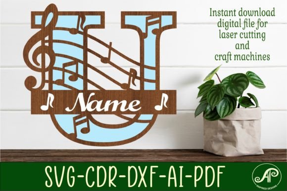 Music Monogram Letter U SVG Cut File: Elegant Custom Decor