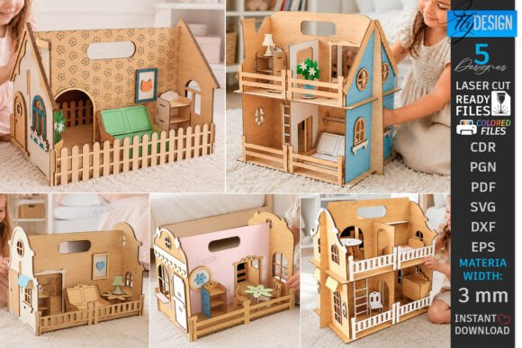 Portable Doll Houses Laser Cut Bundle: Creative Play Patterns