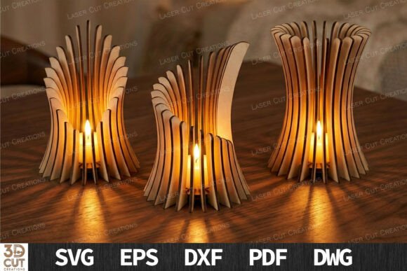 Spiral Candle Holder 3D Laser SVG: Modern Wooden Design