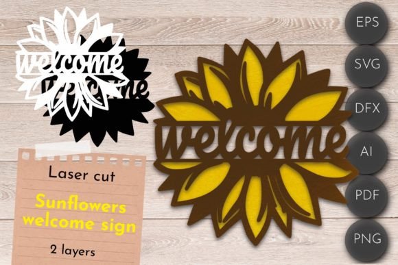 Sunflower Welcome Sign, Layered Door SVG: Craft Your Entryway